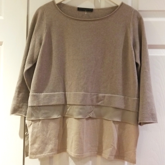 FABIANA FILIPPI cashmere sweater two tone silk layered crewneck quarter sleeve - Picture 1 of 5